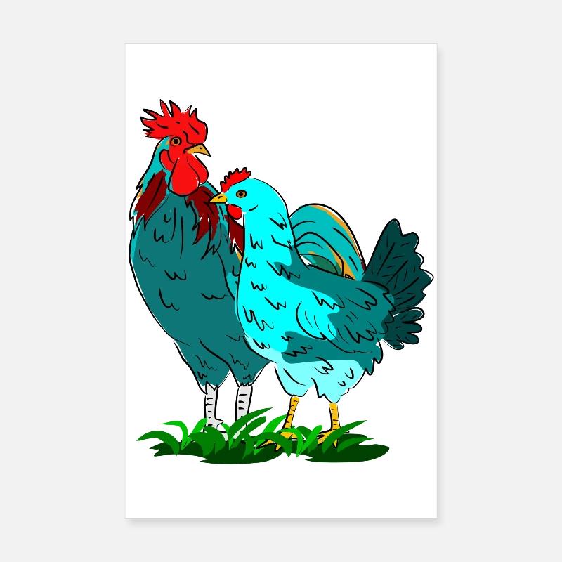 Combinaison colorée de coq et de poulet Poster 20 x 30 cm