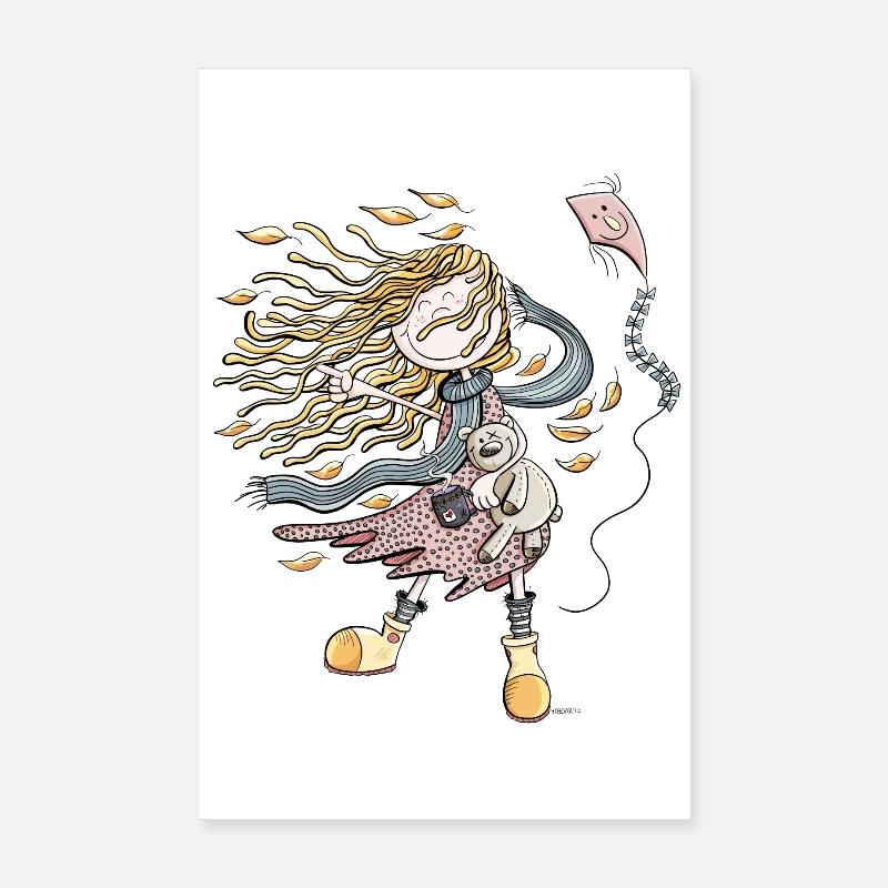 Fille chanceuse dans le vent d’automne I automne Poster 20 x 30 cm