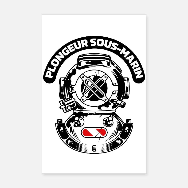 Plongeur Sous Marin scaphandre - Poster 20 x 30 cm - blanc