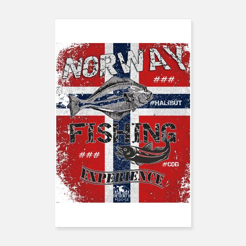 Norvège Drapeau de pêche Poisson de pêche Design Poster 20 x 30 cm