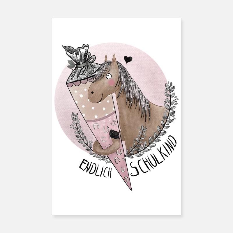 Endlich Schulkind Pferd mit Schultüte Poster 20x30 cm