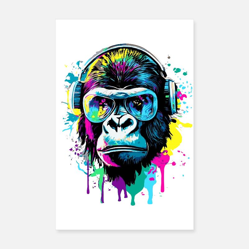 Gorilla Colorful - Gorilla monkey with sunglasses Poster 8" x 12" (20x30 cm)