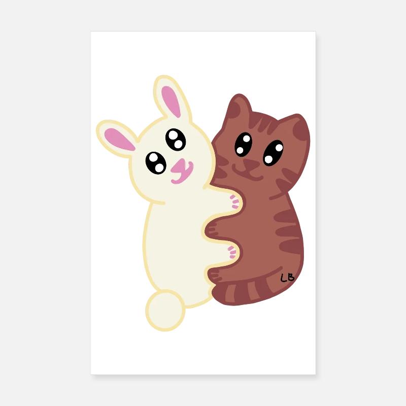 Lapin et chat par L !LA Poster 20 x 30 cm