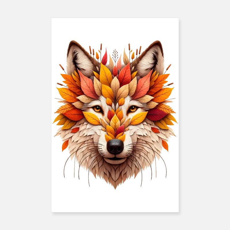 great wolf, designed from different leaves Poster 8" x 12" (20x30 cm)