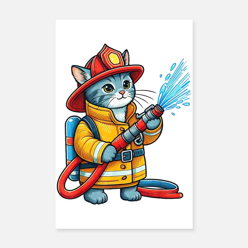 Feuerwehrmann Kätzchen Splash Poster 20x30 cm