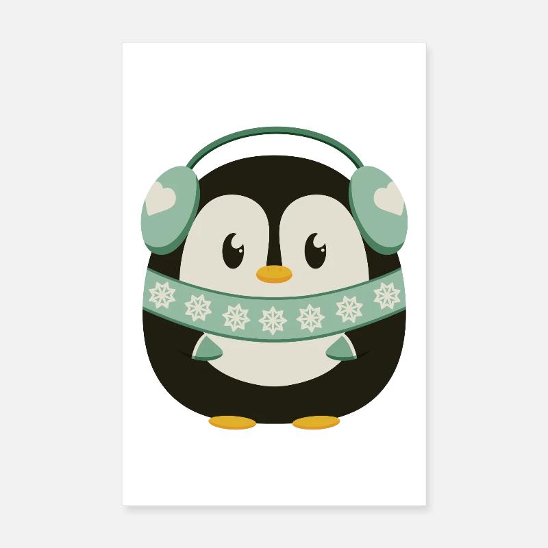 Pingouin mignon avec cache-oreilles en mode hiver Poster 20 x 30 cm