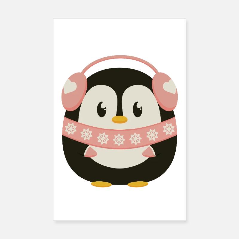 Pingouin mignon en rose Poster 20 x 30 cm