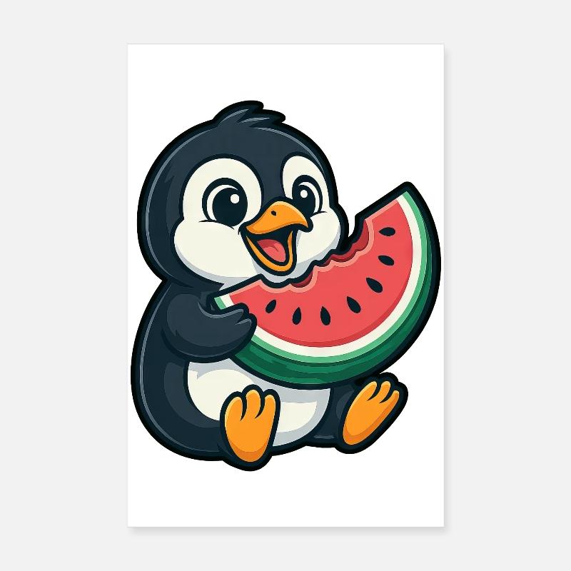 Pingouin aux fruits d’été pastèque Poster 20 x 30 cm