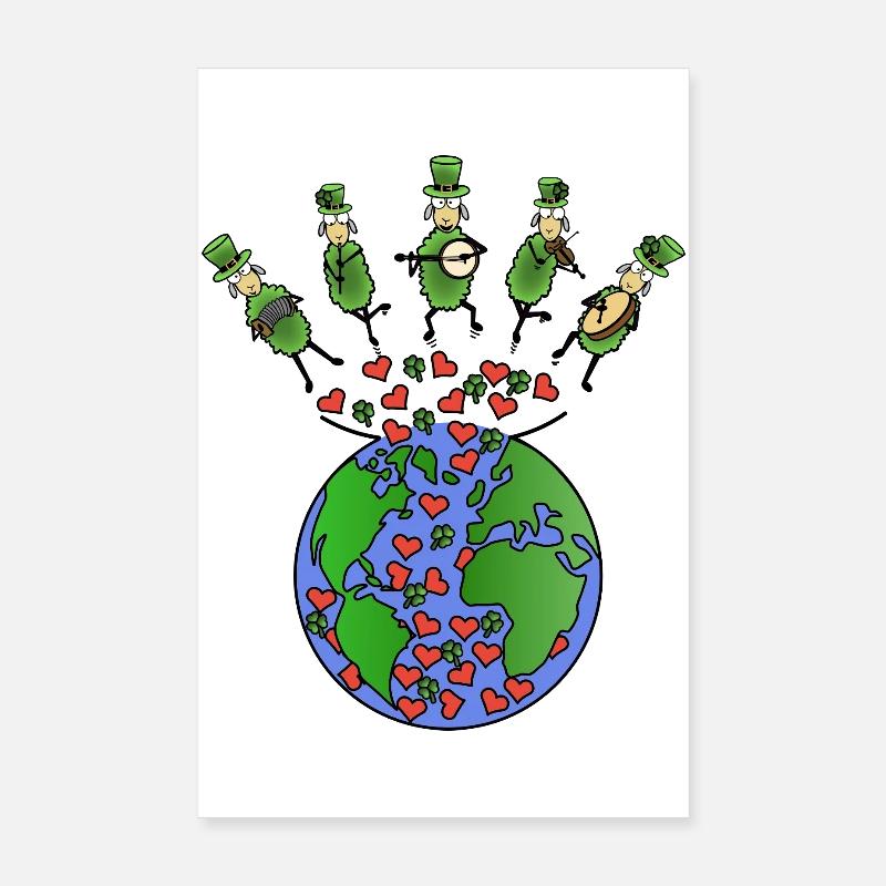 Folk Musik Schafe - Poster 20x30 cm - Weiß