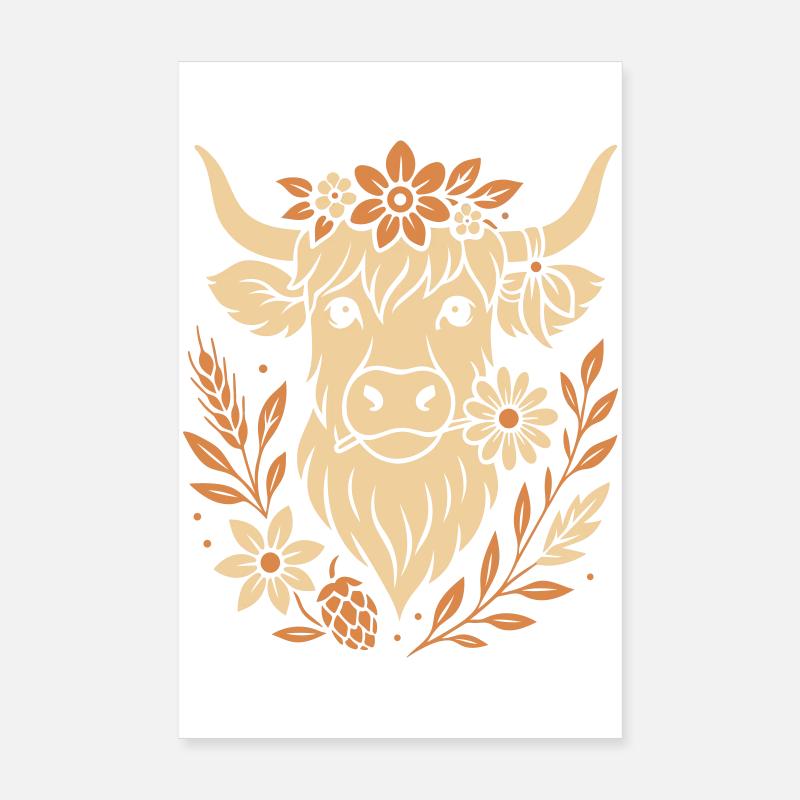 Highland Cow - Highland Beef with Flower Poster 8" x 12" (20x30 cm)