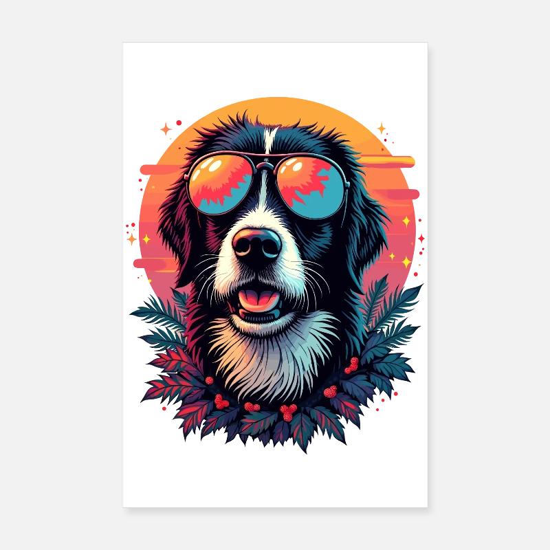 Tropischer Hund mit Sonnenbrille Poster 20x30 cm