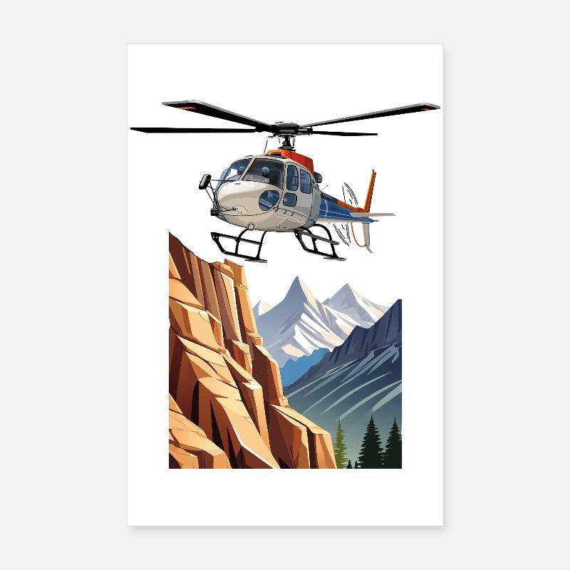 Helicopter in the mountains Poster 8" x 12" (20x30 cm)