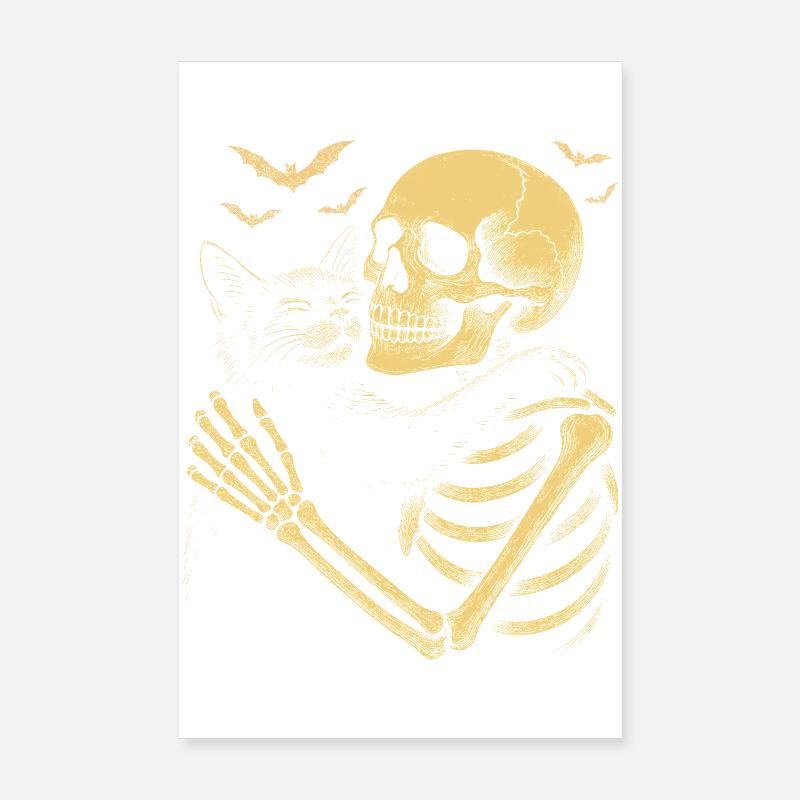 Halloween Mignon Squelette Câlin Chat Poster 20 x 30 cm