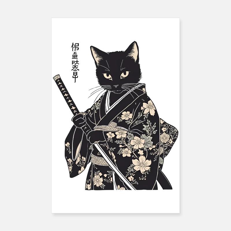 Chat samouraï – Style japonais moderne Poster 20 x 30 cm