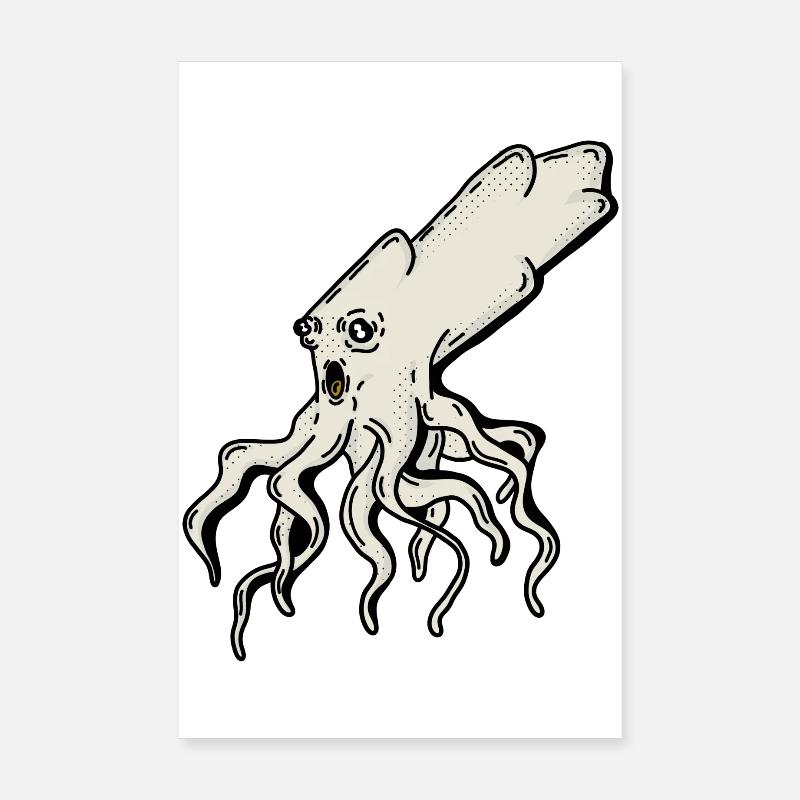 Surreal Squid Illustration Poster 8" x 12" (20x30 cm)