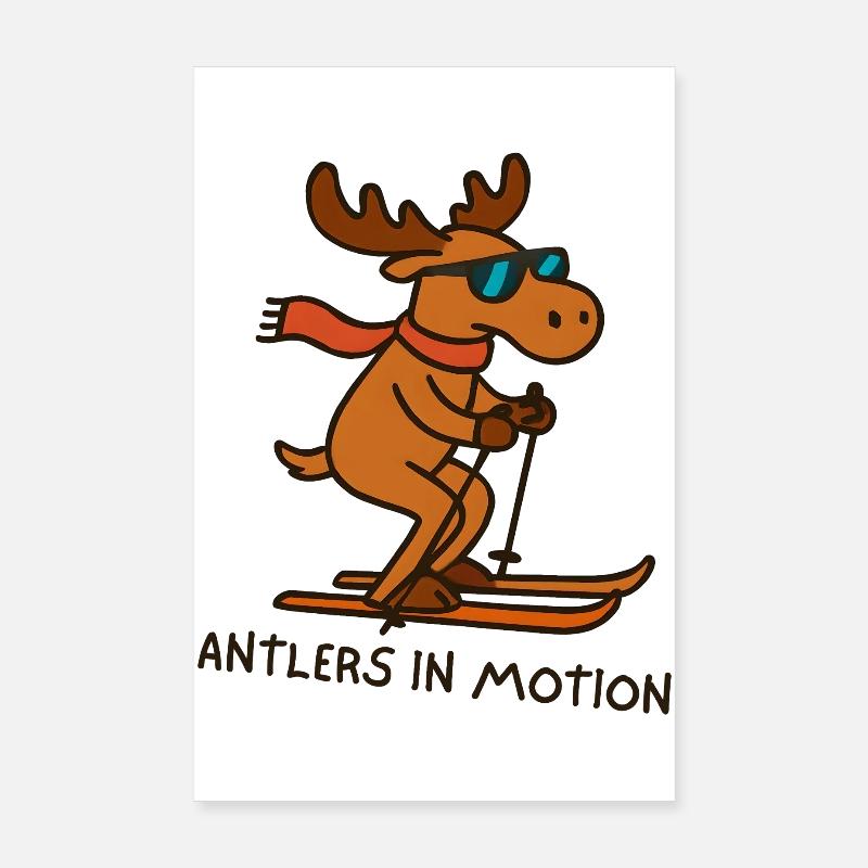 Coole Elch-Ski-Illustration Poster 20x30 cm