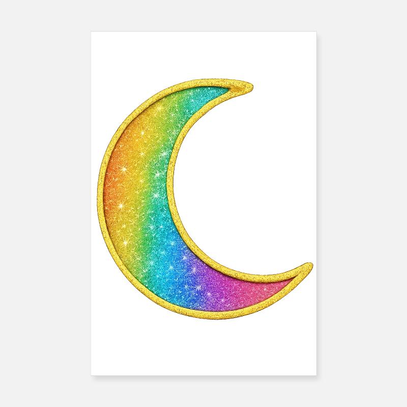 Rainbow Moon Glitter Design Poster 8" x 12" (20x30 cm)