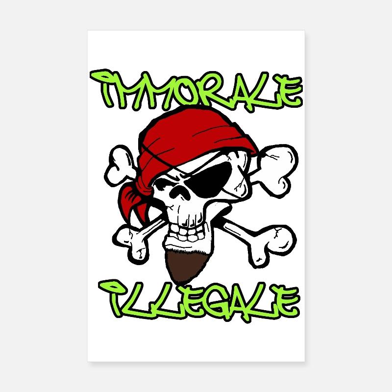 Crâne Pirate TShirt Design - Poster 20 x 30 cm - blanc