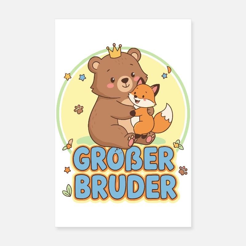 Conception mignonne d’ours et de frère renard Poster 20 x 30 cm