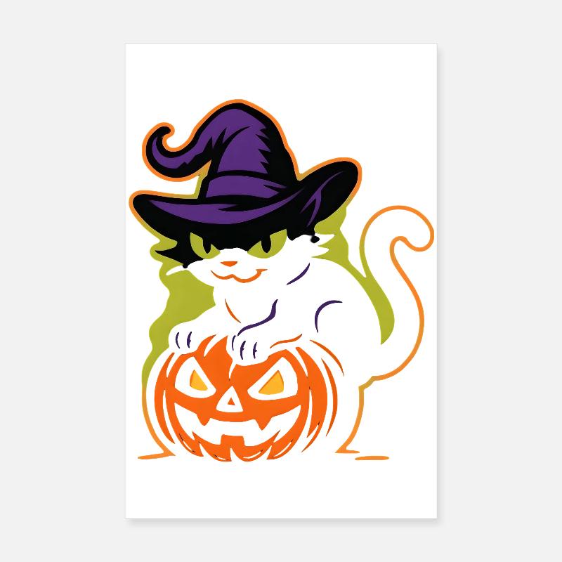 Chat sorcier et citrouille lumineuse Poster 20 x 30 cm