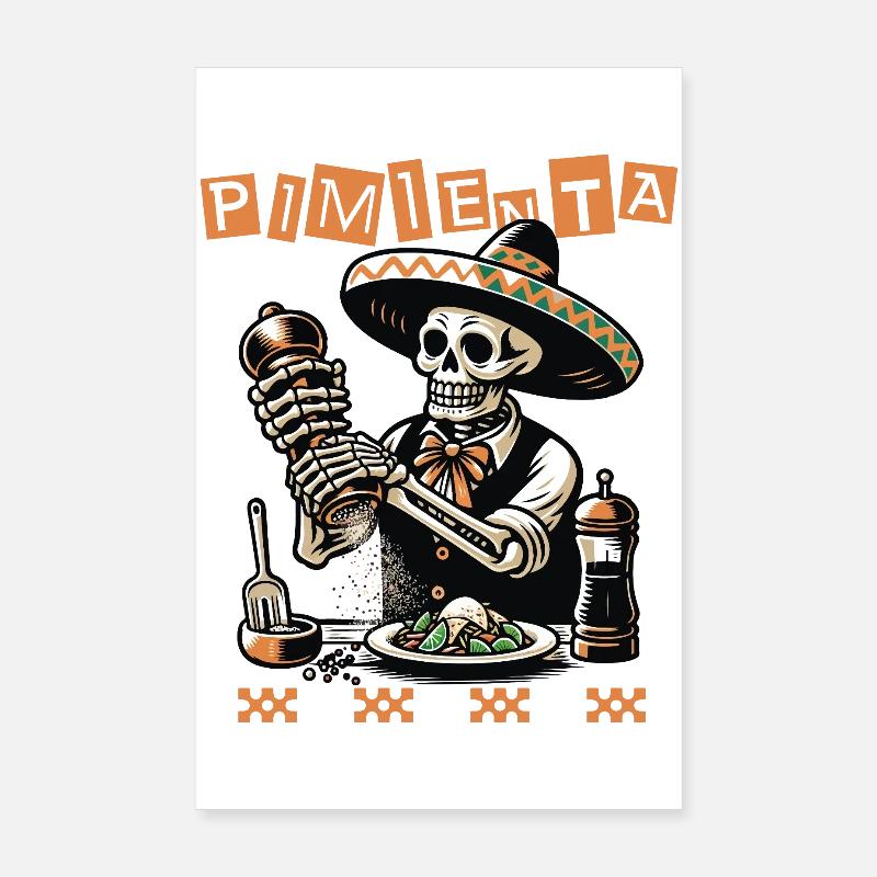 Mariachi Pepper Skull - Poster 8" x 12" (20x30 cm) - white
