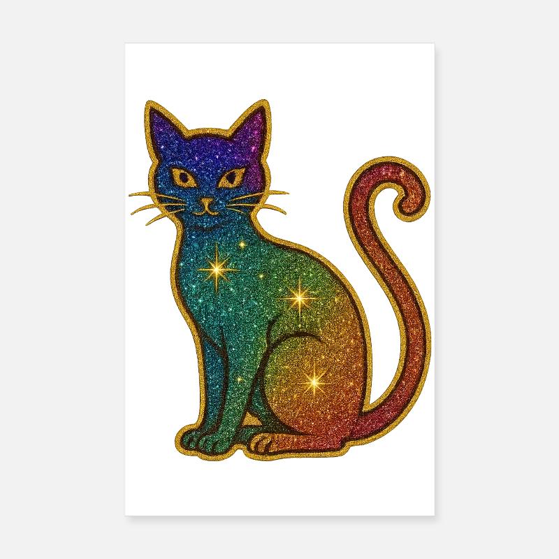 Chat à paillettes arc-en-ciel pour Halloween Poster 20 x 30 cm