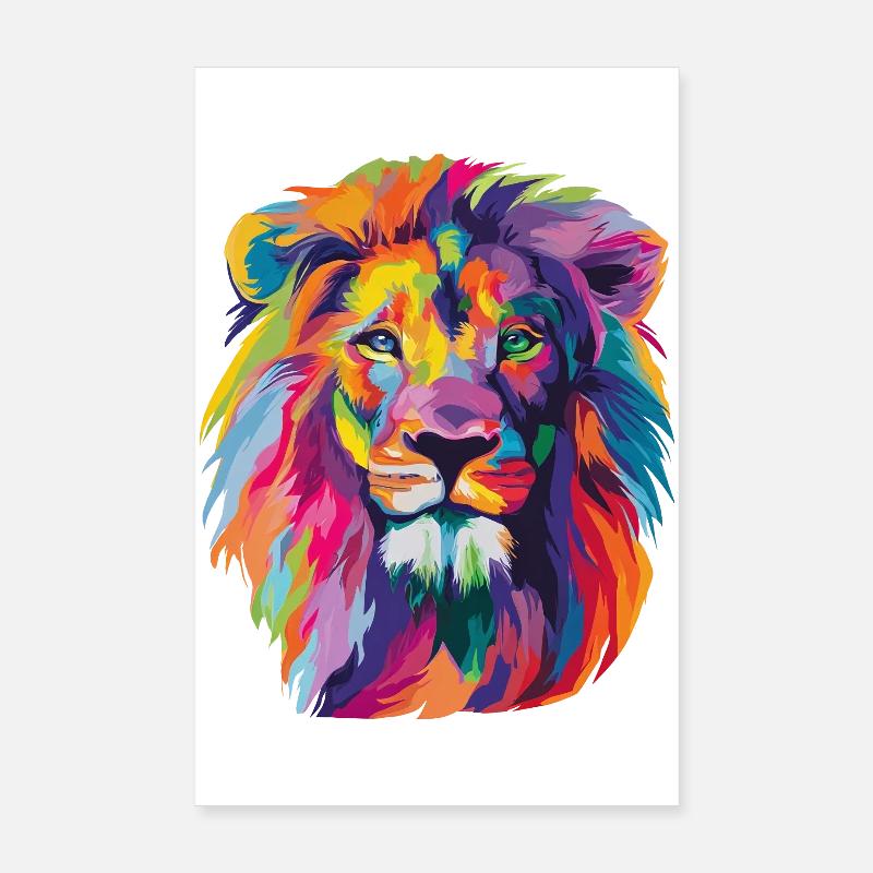 Löwe Bunter Löwenkopf Pop Art - Poster 20x30 cm - Weiß