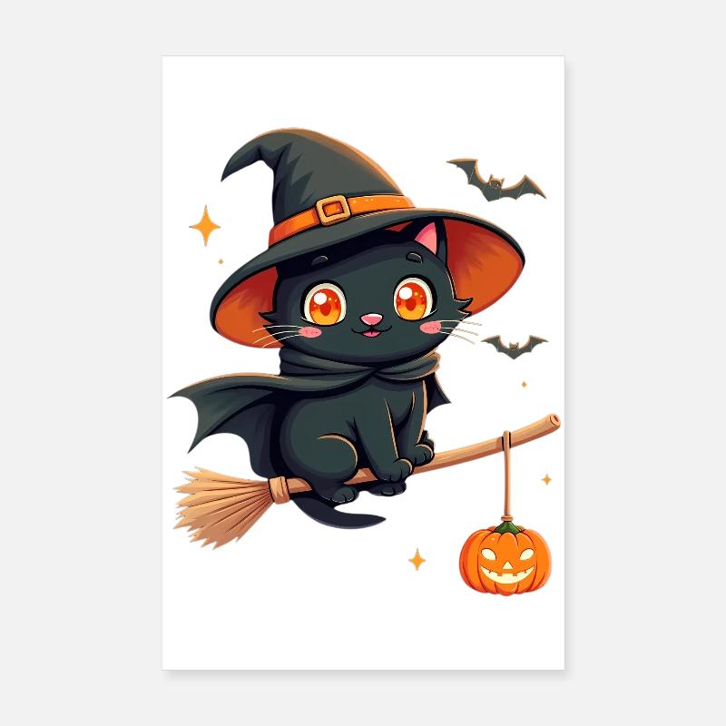 Chat d’Halloween avec citrouille d’Halloween Poster 20 x 30 cm