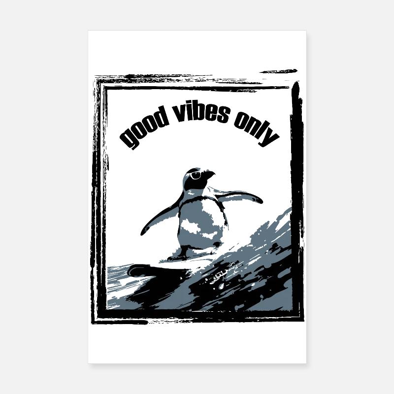 Penguin Surfboard Art Print Poster 8" x 12" (20x30 cm)