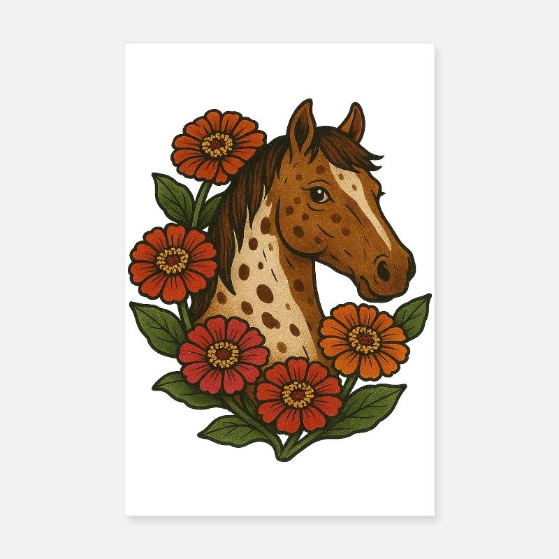 Blumen Pferd Porträt - Poster 20x30 cm - Weiß