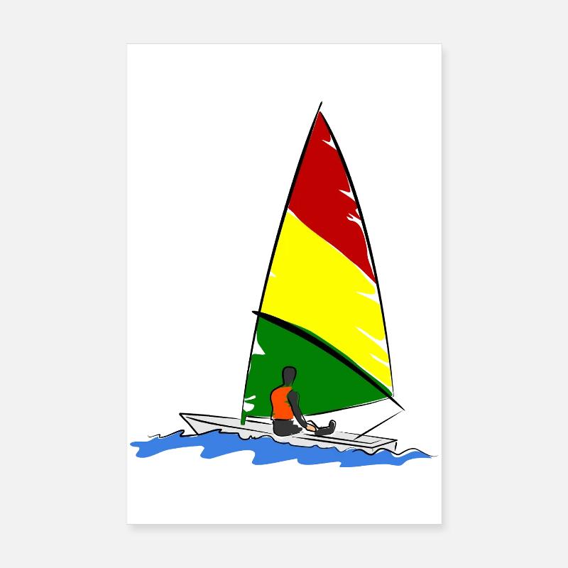 Segelboot mit Segler - Poster 20x30 cm - Weiß