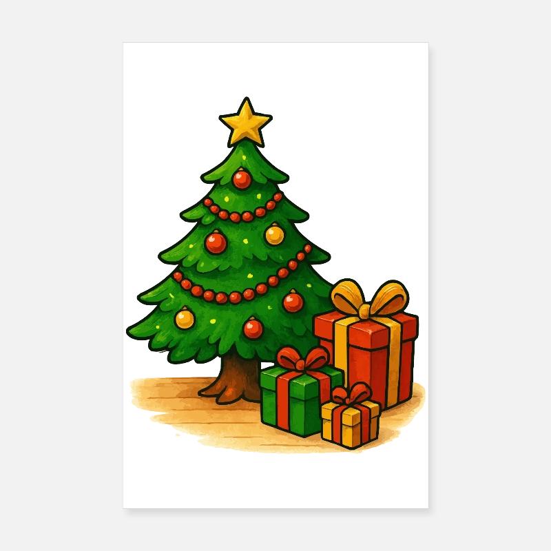 Christmas Tree with Gifts Pattern Poster 8" x 12" (20x30 cm)