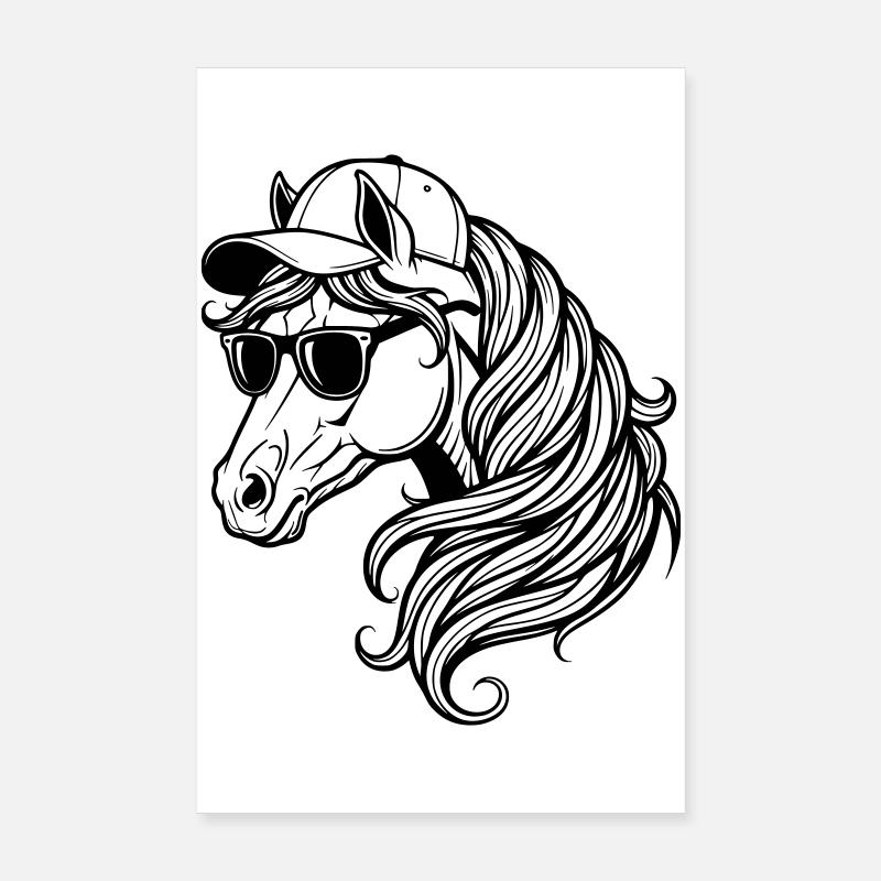 Cool Horse – Pferdekopf mit Cap und Sonnenbrille Poster 20x30 cm