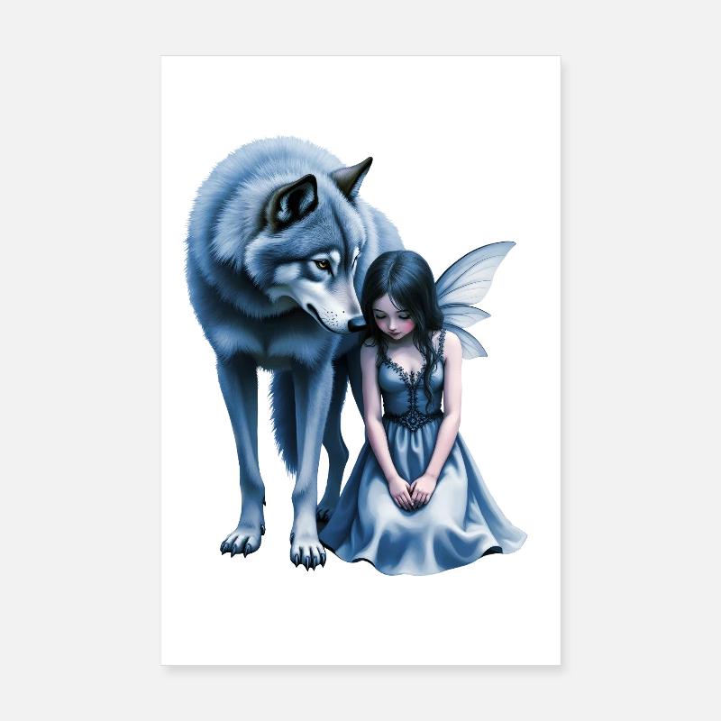 Blue Wolf and Night Fairy Poster 8" x 12" (20x30 cm)