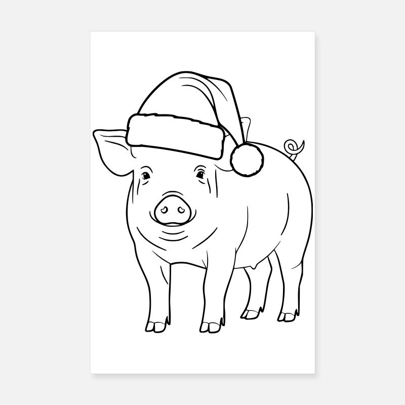 Illustration du cochon avec le chapeau de Père Noël Poster 20 x 30 cm