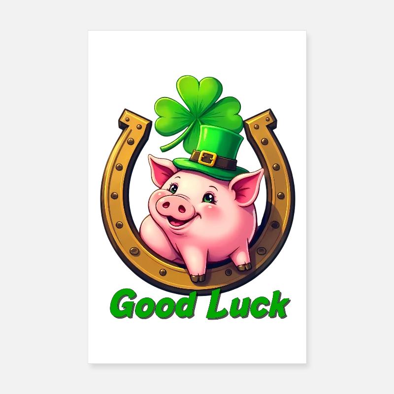 Glücks-Schwein mit Kleeblatt Poster 20x30 cm