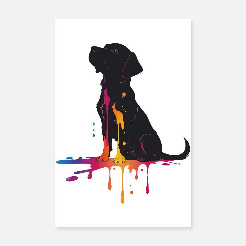 Silhouette von einem Hund mit Farbtropfen - Poster 20x30 cm - Weiß
