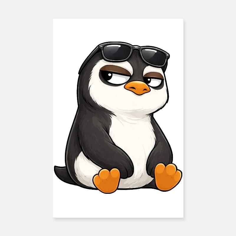 Coole Cartoon Pinguin mit Sonnenbrille skeptisch Poster 20x30 cm
