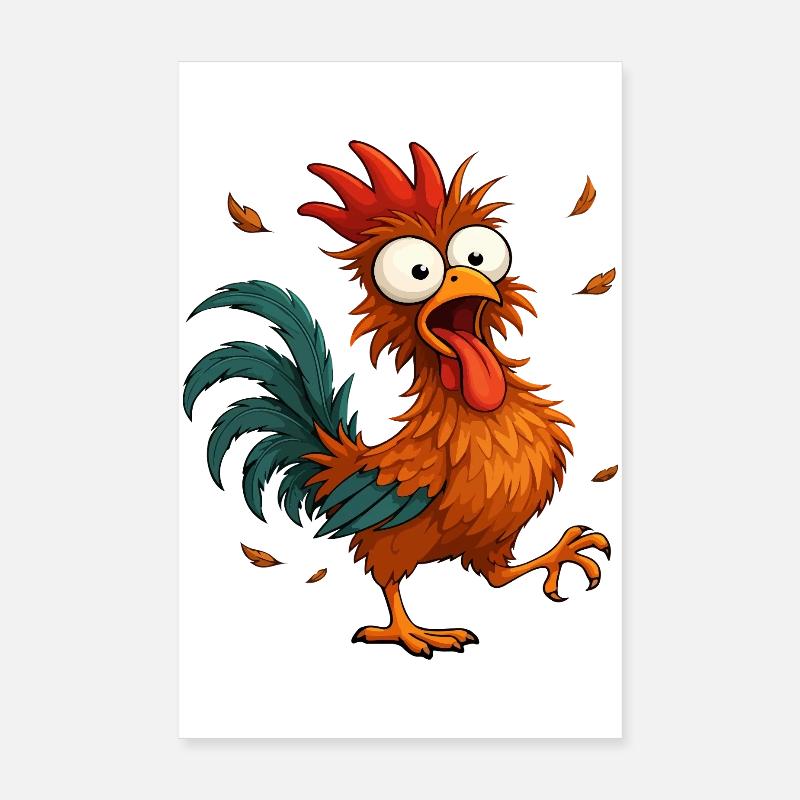 Dessin animé de poulet fou Dessin drôle d’animal Poster 20 x 30 cm