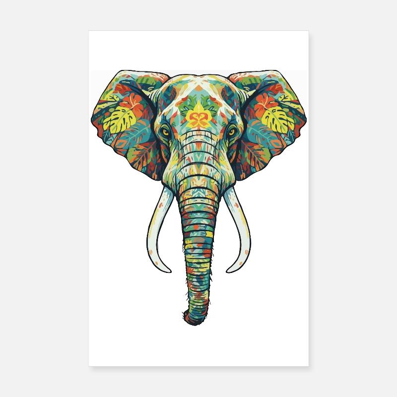 Éléphant fleur coloré Poster 20 x 30 cm