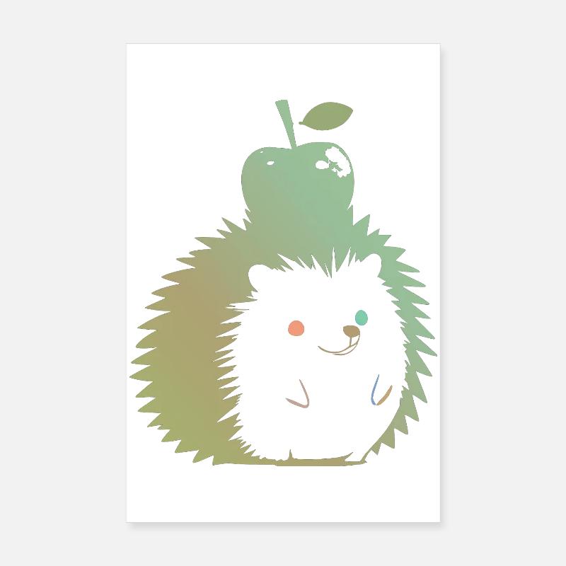 Pastell-Igel mit Apfel - Poster 20x30 cm - Weiß