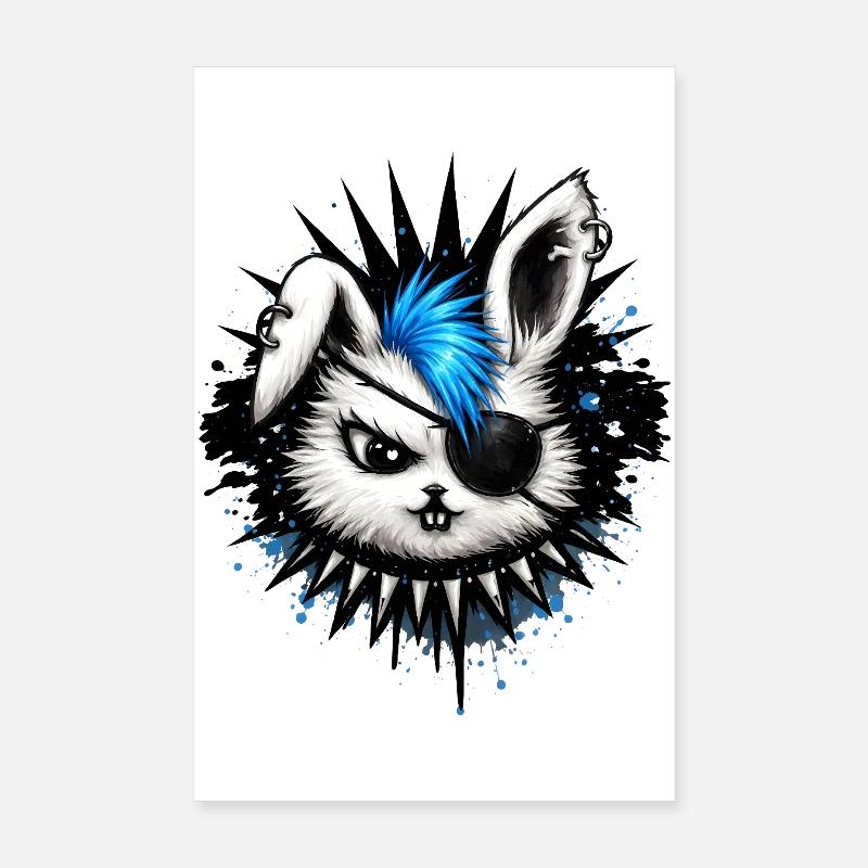 Punk rabbit with mohawk and eyepatch Poster 8" x 12" (20x30 cm)