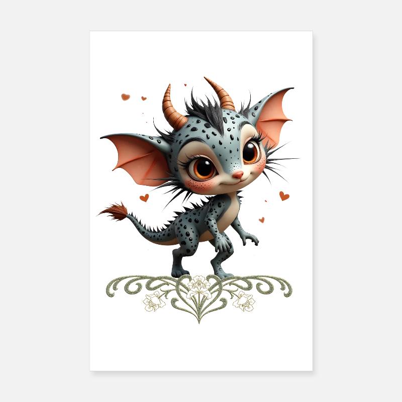 Blauer Drache mit Herzen Poster 20x30 cm