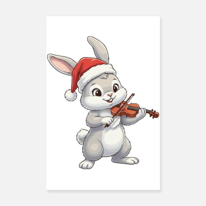 Christmas Rabbit Bunny spielt Geigenkunst Poster 20x30 cm