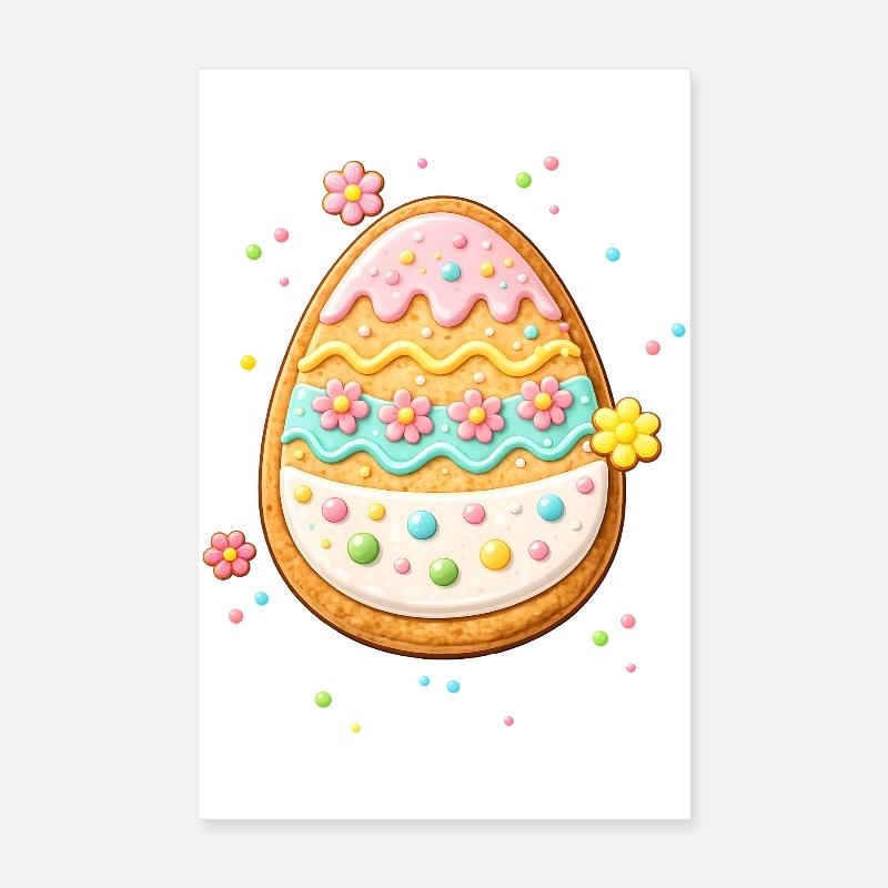 Œuf de Pâques décoré sous forme de cookie avec un glaçage coloré Poster 20 x 30 cm