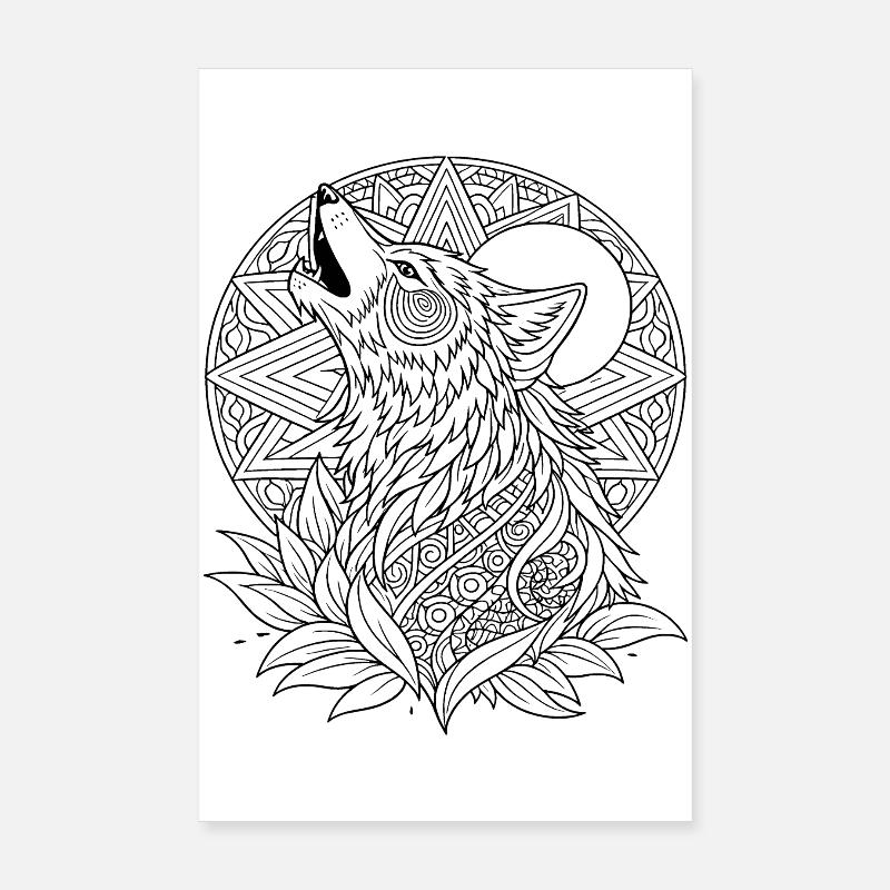 Howling Wolf Mandala Spirit Poster 8" x 12" (20x30 cm)