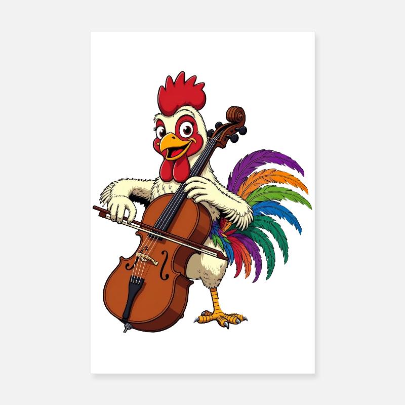 Coq avec violoncelle Poster 20 x 30 cm