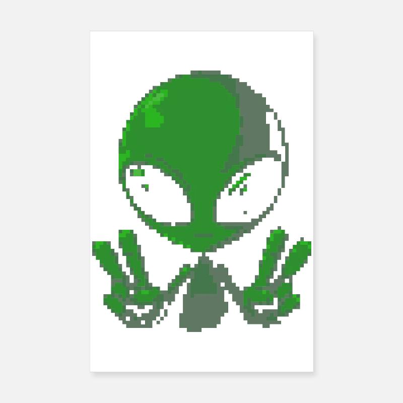 Pixel Green Alien Peace Sign Poster 8" x 12" (20x30 cm)