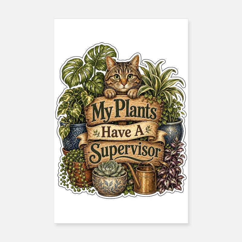 My Plants Have A Supervisor Cat - Poster 8" x 12" (20x30 cm) - white