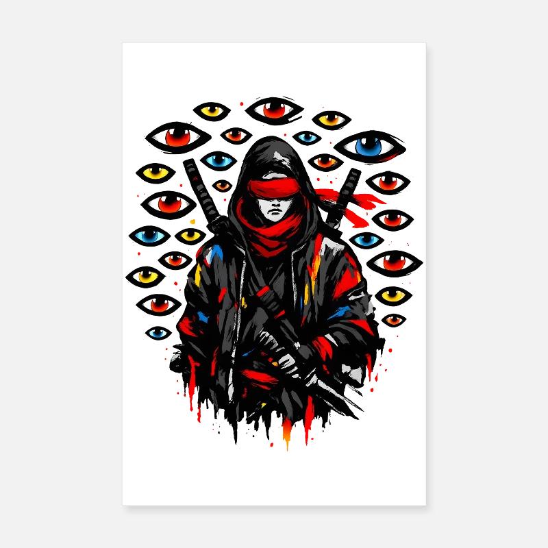 Ninja en voile rouge devant les yeux Poster 20 x 30 cm